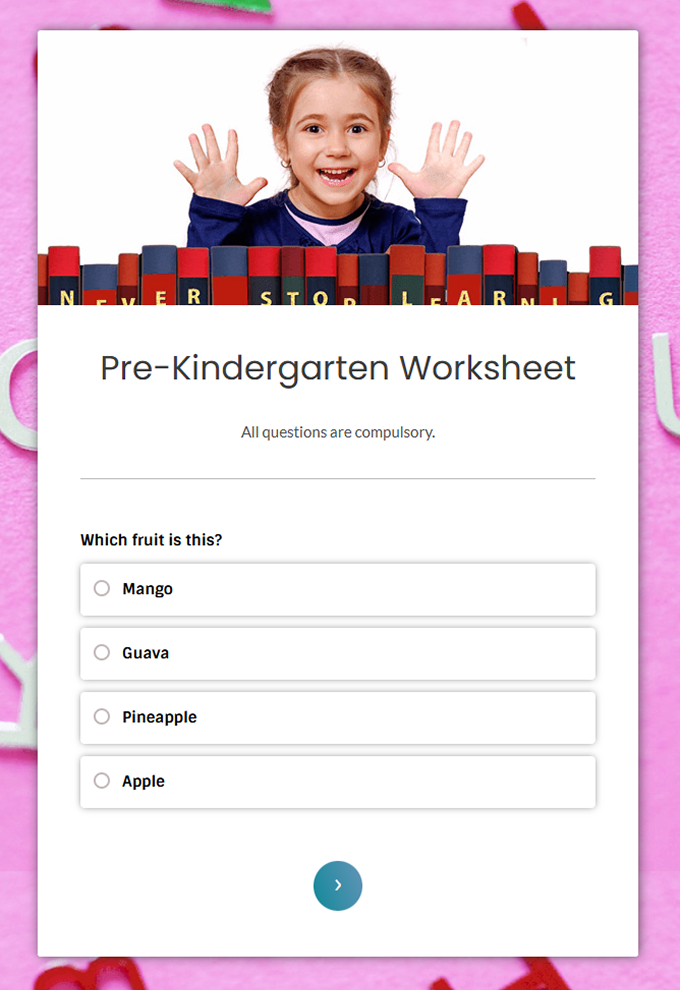 Pre-Kindergarten Worksheet Form template